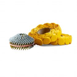 plastic roll caps 1" coil nails for house wrap, black paper, underlayment, foam board, silt fence